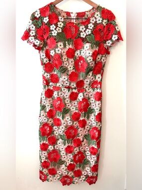 NWOT David Meister 3D Floral Lace Embroidered Appliqué Sheath Dress Size 6